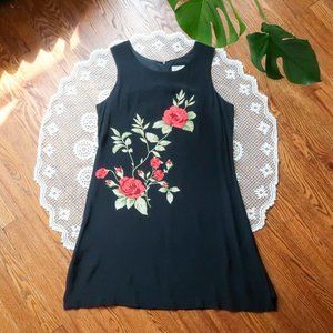 Vintage Express Black Dress Sleeveless Floral Rose